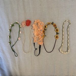 Bundle of Five Headbands Rose Sunflower Elastic Gold